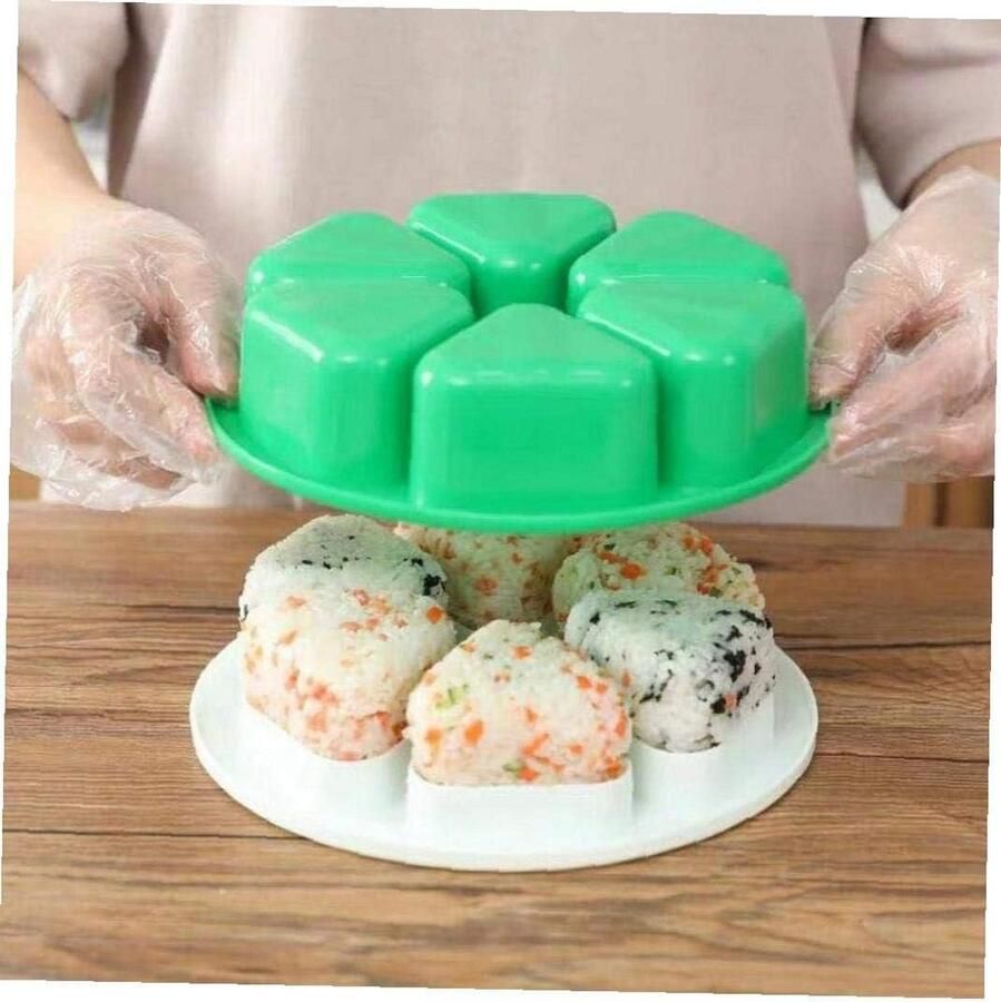 Rijstbal Vormpje 6 Gaten Onigiri Pers voor Sushi en Bento Box Groene Keukenhulp