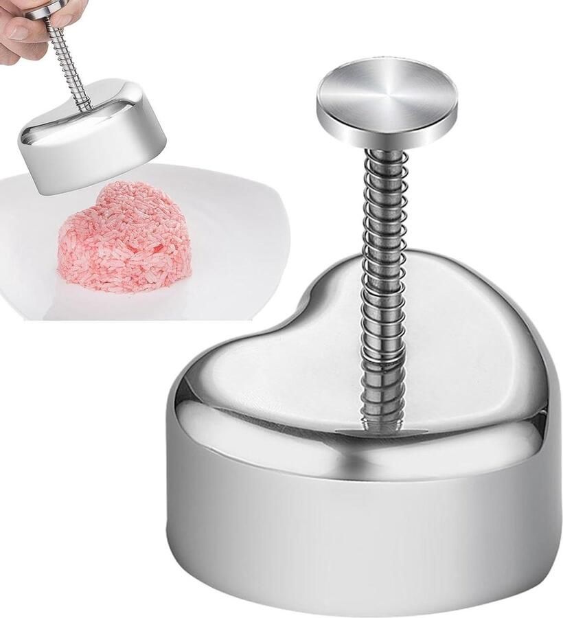 Rijstbalmachine met druk op rijstballen driehoekige sushi-vorm van roestvrij staal 7 3 x 7 5 x 9 5 cm schattige onigiri-vorm draagbare sushi-machine Japanse sushi-mal in hartvorm