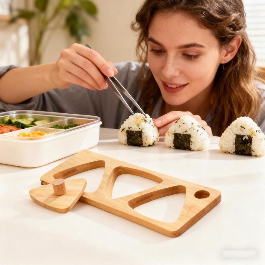 Rijstbalvorm Sushi maker Rijstpers Maaltijdvoorbereiding Natuurlijk hout 6-gaats Houtkleur - Foto 2