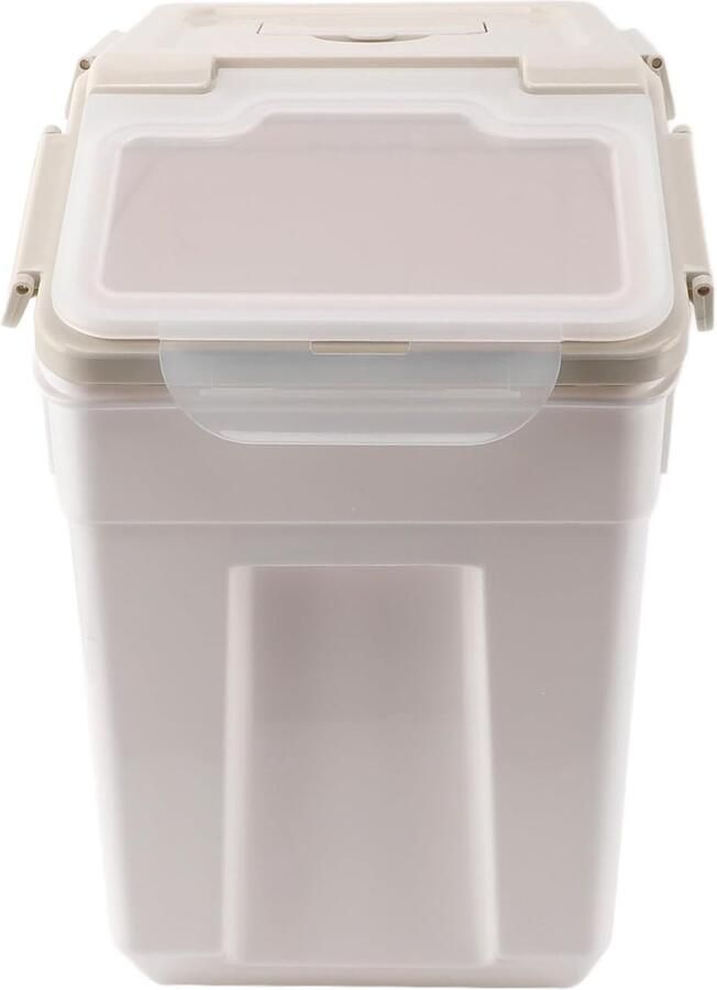 Rijstcontainer Keuken Opslagbak Bak Voedsel Bewaren Waterdicht Deksel 25kg Capaciteit Beige