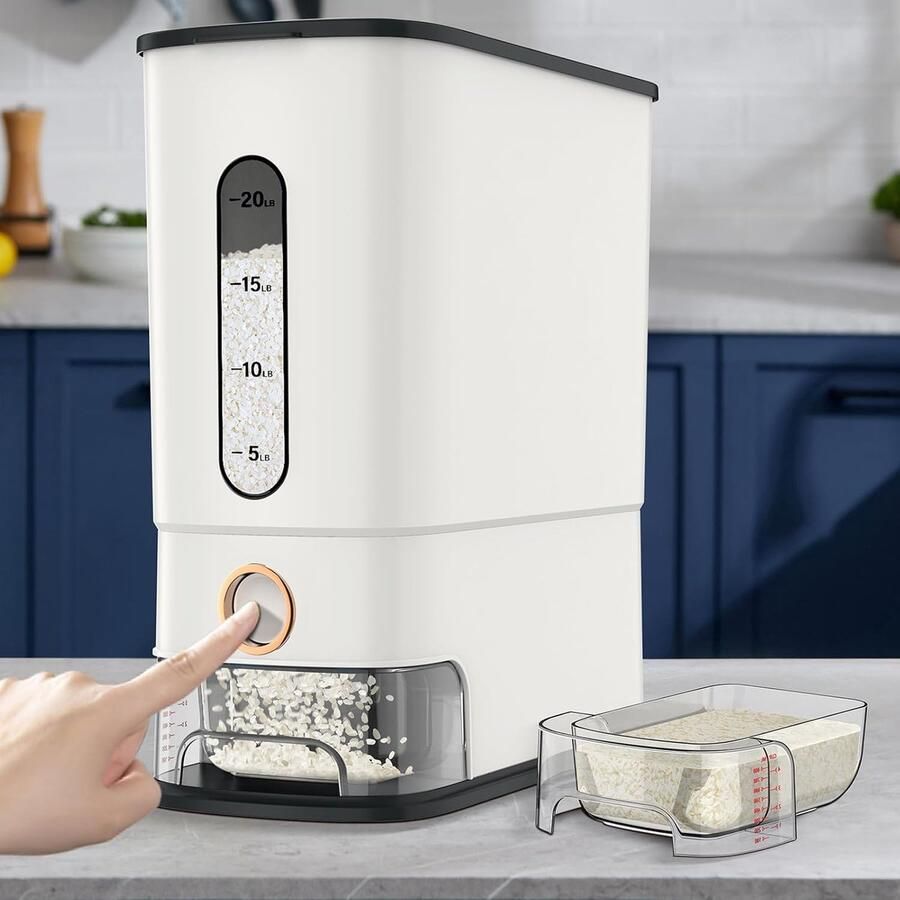 Rijstdispenser Graanbewaarcontainer Keuken Organiseren One-touch tak rijst 39.5x17.5x40cm Wit