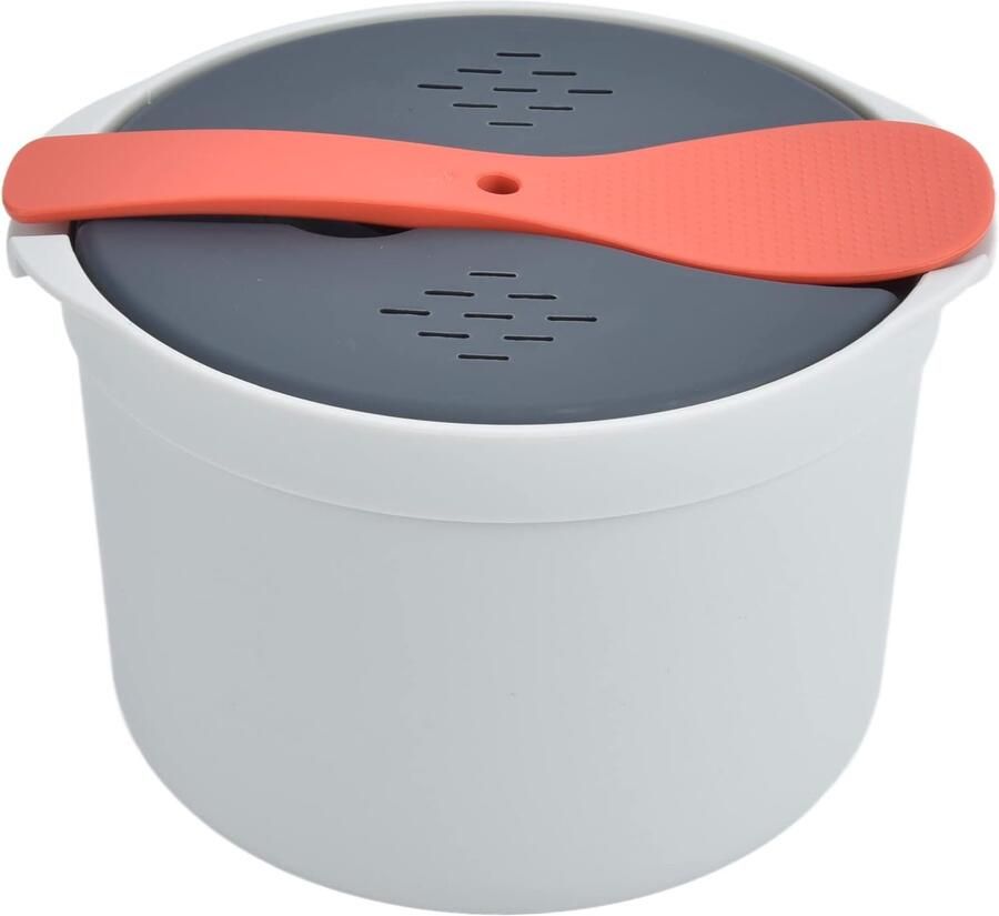 Rijstkoker 2 L Pastakoker Microwaveable Food Grade PP Magnetron Snelkookpan Lepel Deksel Zeef Non-stick Stoompan Rijstkoker voor Maaltijd Prep Cooker(Oranje)