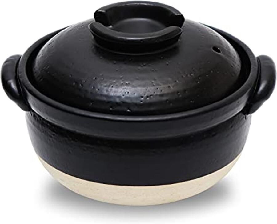 Rijstkoker Aardewerk Pot voor 1-2 Kopjes – Japanse Stijl Magnetronbestendig met Dubbele Deksels