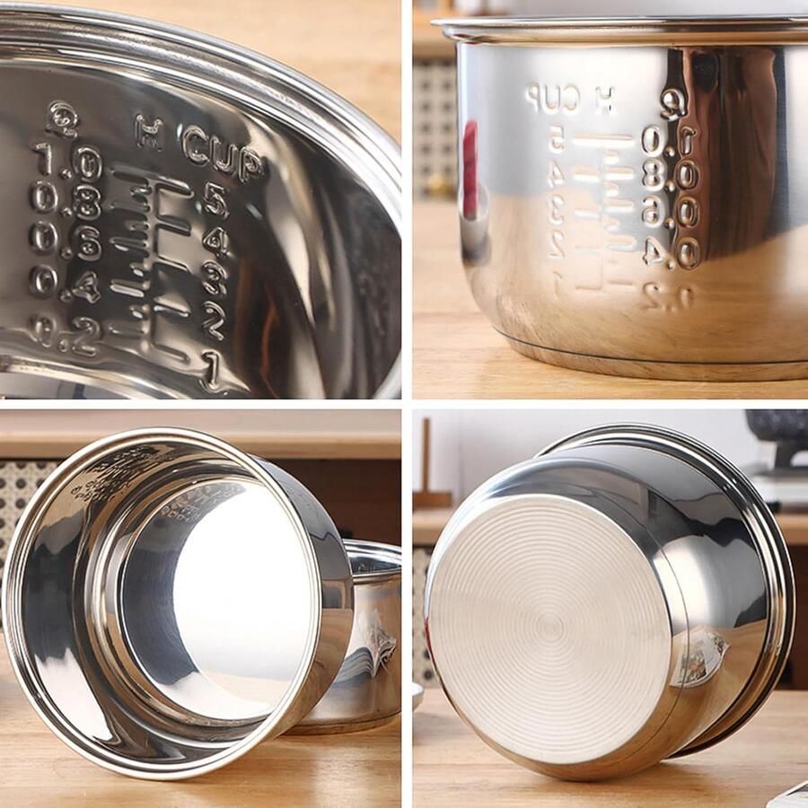 Rijstkoker Binnenpan Vervangende Kom Rijst Koken Gelijkmatige Warmteverdeling 5 Liter Zilver