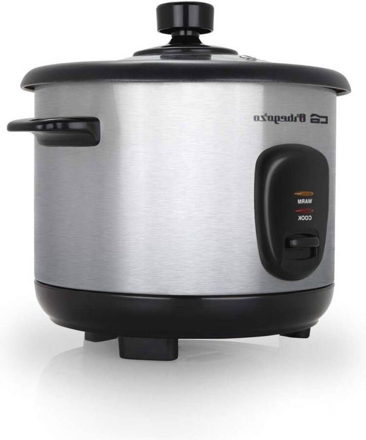 Rijstkoker en stoompan 1 liter inhoud roestvrij stalen behuizing anti-aanbak aluminium pan gehard glazen deksel 400 W vermogen