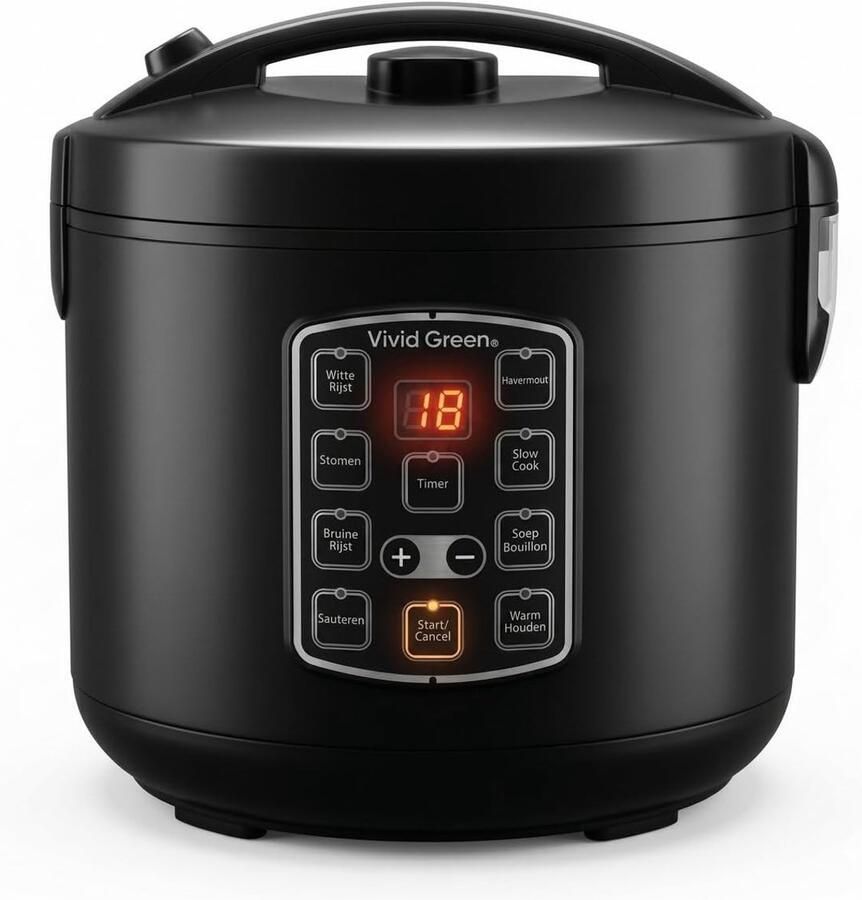 Rijstkoker met Stomer Zwart 1.8L RVS Multicooker met Timer Voor Gezinnen