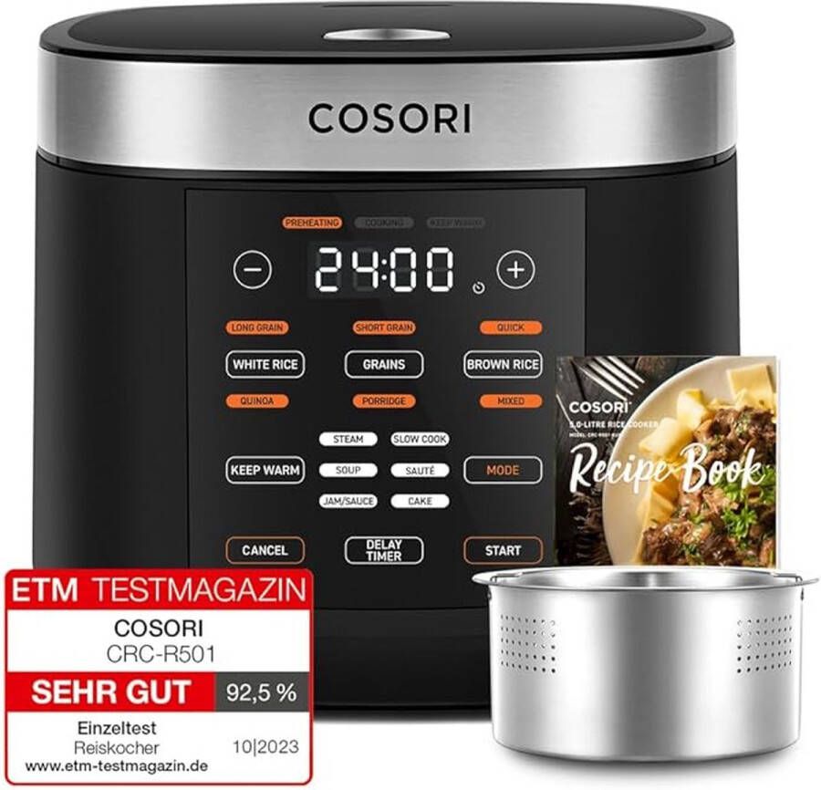 Rijstkoker multikoker met 17 programma's Rice Cooker 1 8 l voor 1-10 personen fuzzy-logica stoompan met roestvrij stalen inzetstuk receptenboek slowcooker premium binnenpan