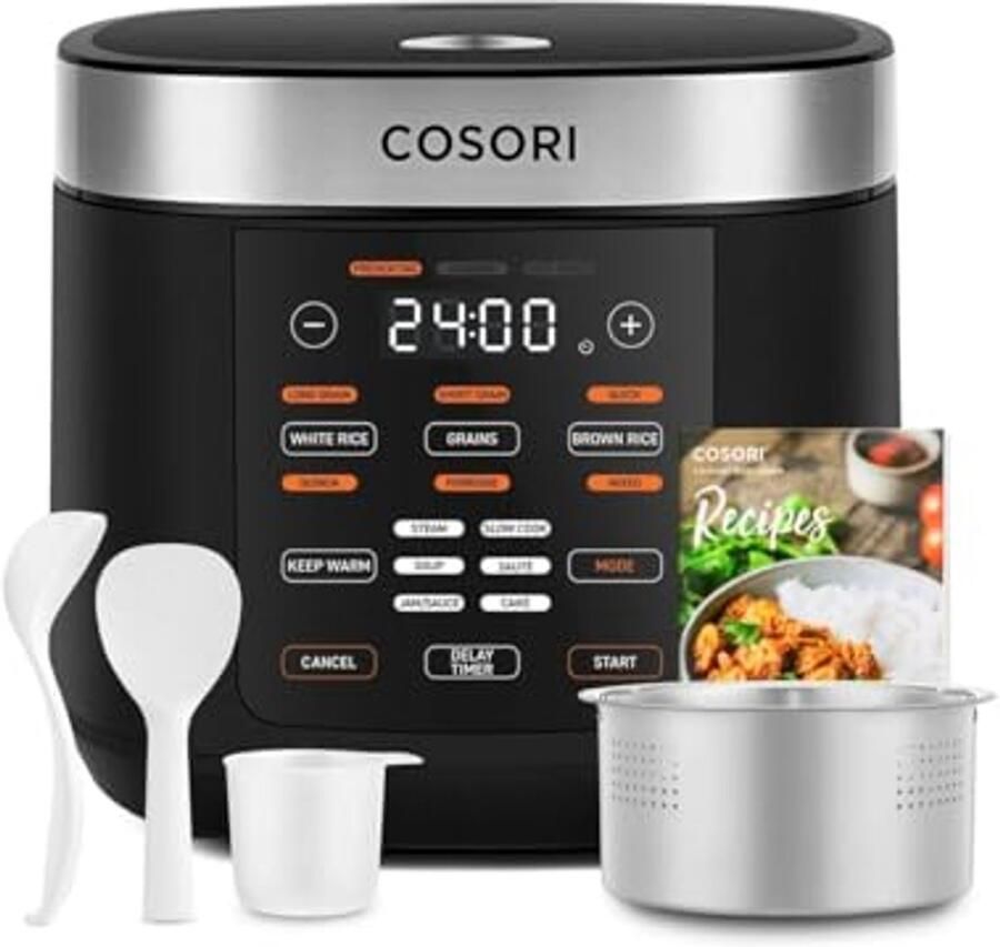 Rijstkoker Slowcooker en Stoomboot met Keramische Binnenpot en Fuzzy Logic 5 Liter Capaciteit met 17 Functies en 50 Recepten