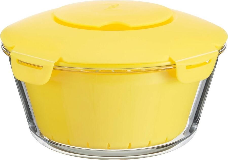 Rijstkoker voor Magnetron 2 L Glas met Kunststof Mand en Antislip Deksel Geel