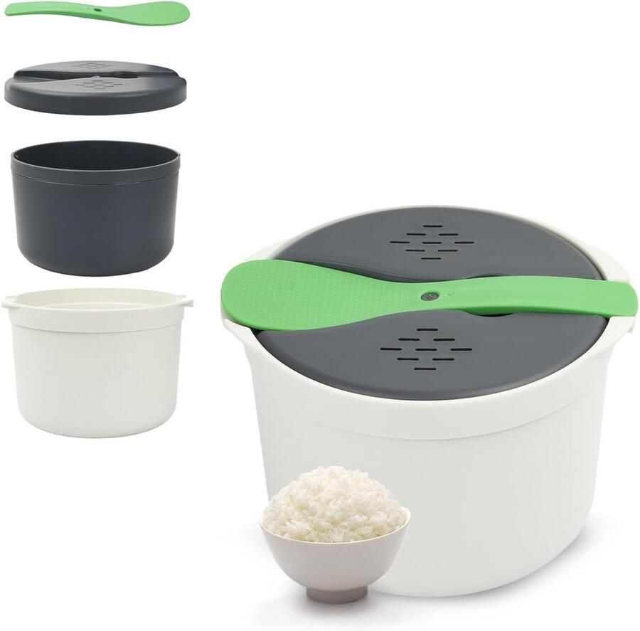 Rijstkoker voor Magnetron met Stoomfunctie en Zeefdeksel 2 Liter Groen