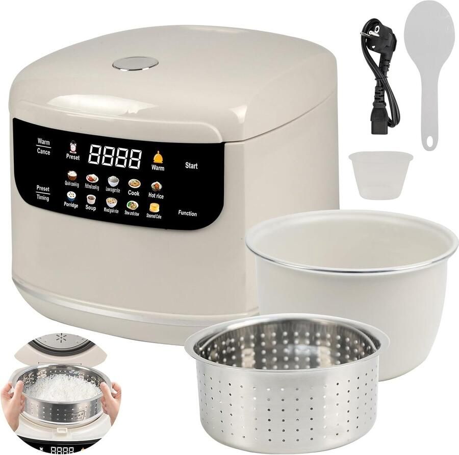 Rijstkoker Wit 2 L 10-in-1 Low Carb met Stoomfunctie Voor Gezond Koken