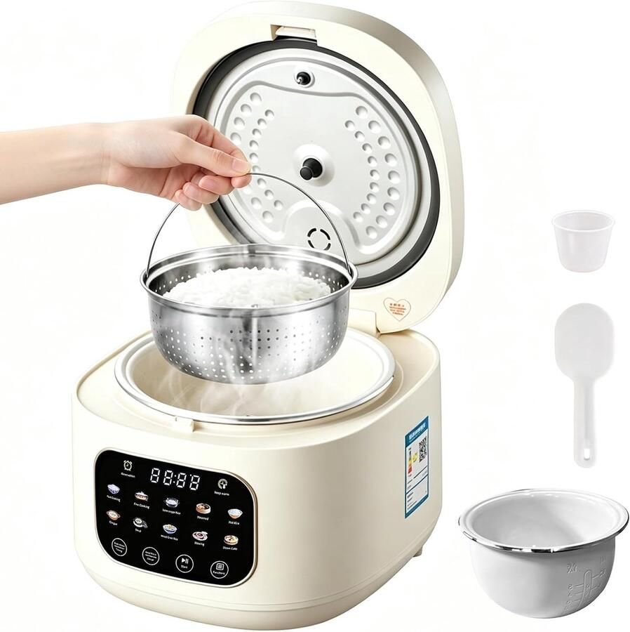 Rijstkoker Zilver 3 liter Met Koolhydraatfunctie en Stoompan Voor 3-5 Personen