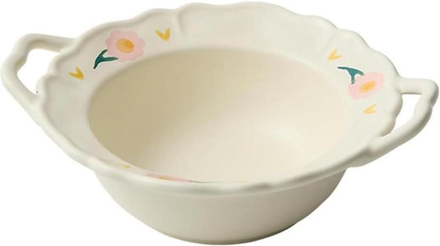 Rijstkom Kant Eetgerei Kom Maaltijden Serveren Handgeschilderd Patroon 18 cm Diameter Wit