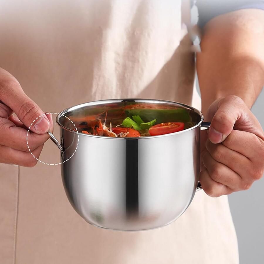 Rijstkom Roestvrij Staal Soeppan Deksel Maaltijd Bereiden Ergonomisch Handvat 2600 ml Zilver