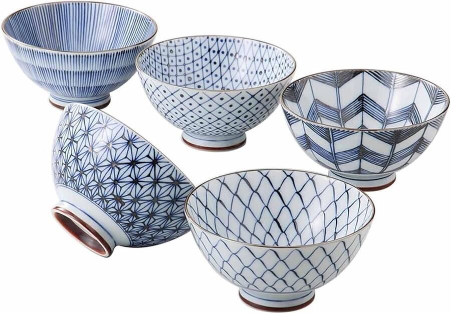 Rijstkom Traditioneel Kommetje Soep Aziatisch Eten Handgeschilderd Patroon 300 ml Blauw