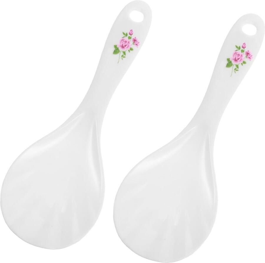 Rijstlepels Set Opscheplepels Keuken Serveren en Roeren Anti-aanbak Rozenpatroon 205 cm Wit