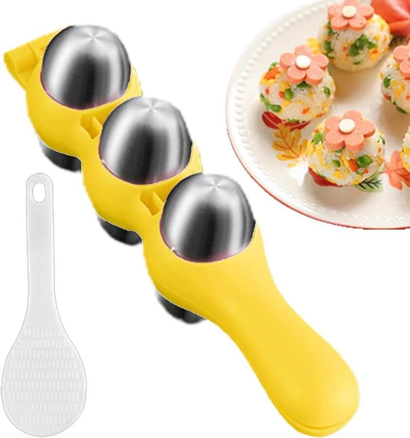 Rijstmal Set Sushi Ball Vorm Maak Rijstballen Roestvrij Staal 18 x 6.5 cm Geel