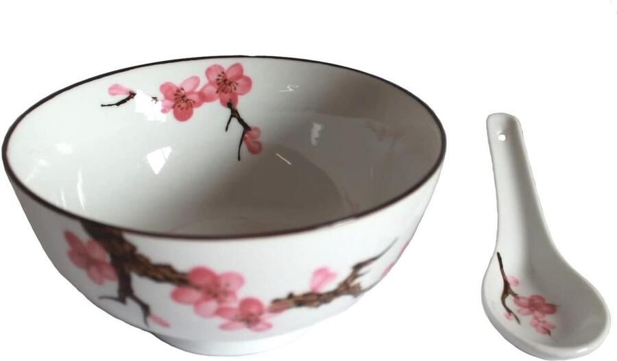 Rijstschaal Soba Bowl groot Sakura – kersenbloesem ø 15 cm met bijpassende lepel nr. 777