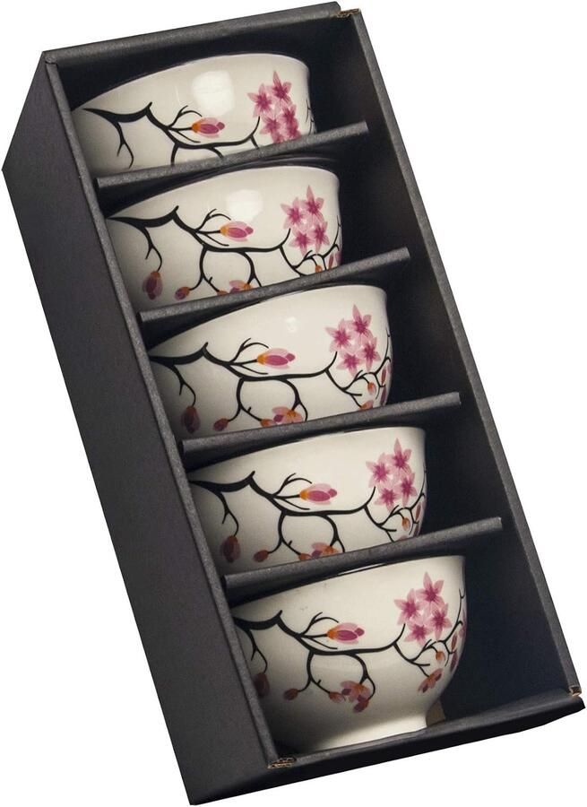 Rijstschalen set van 5 Sakura kersenbloesem in mooie geschenkdoos nr. 069