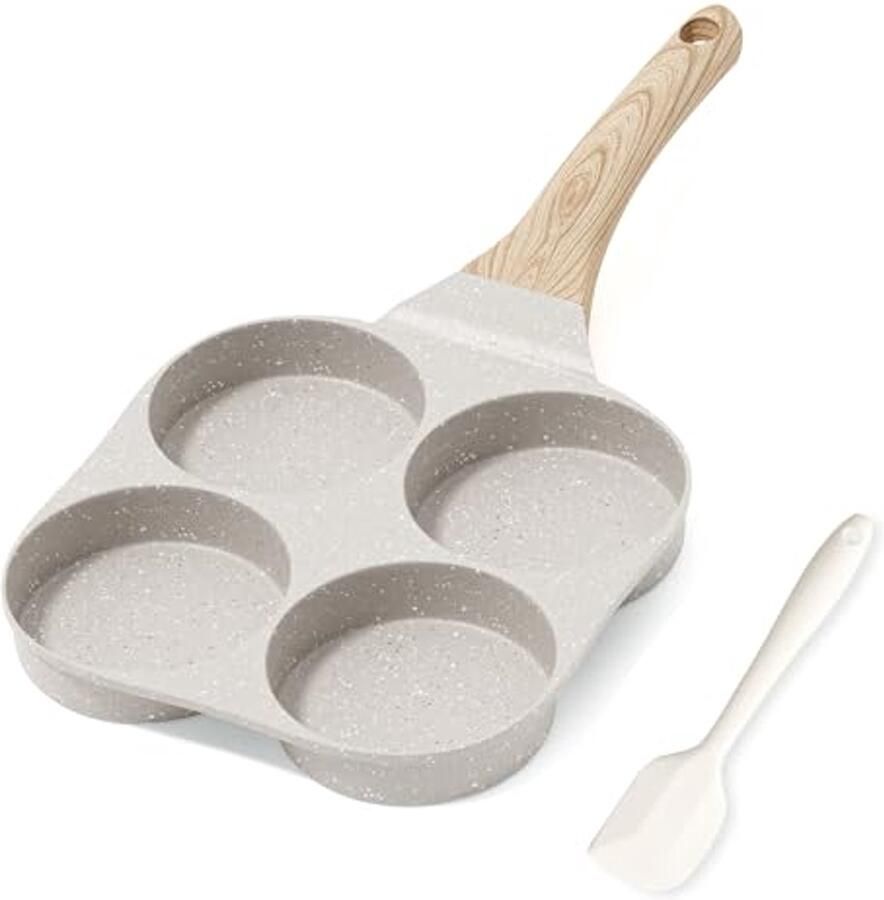RIOVARM Omeletpan met antiaanbaklaag voor inductie granieten coating kleine braadpan zonder PFOA ronde eierpocheerpan met 4 gaten voor het ontbijt pannenkoekenpan campingpan