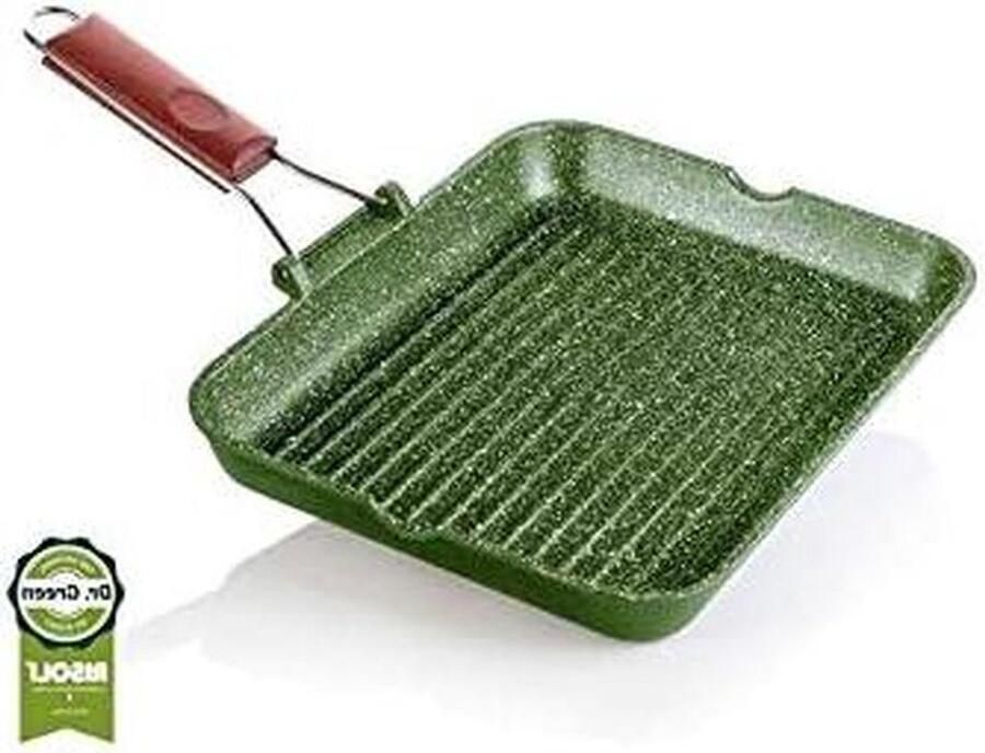Risolì Grillpan Koekenpan Rechthoekig Vlees Grillen Green Stone Coating 33 x 26 cm Groen