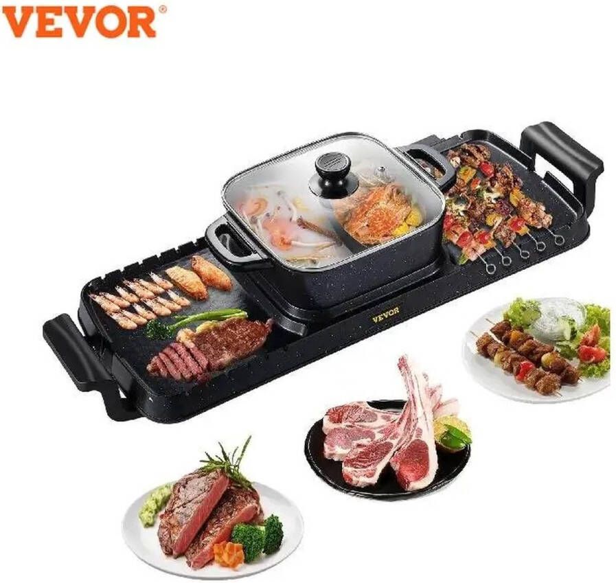 RM Store Gourmetstel Grill & Bakplaat 2 In 1 Elektrische Grill Afneembare Hot Pot Anti Aanbak 8 Personen 2400 W 30 x 10 x 7.5 cm