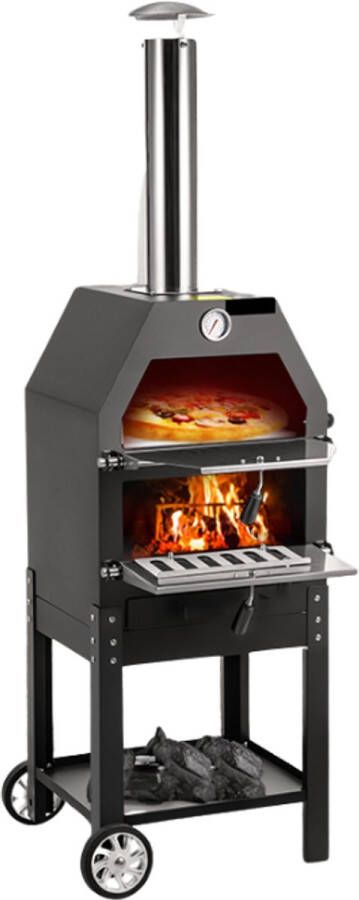 RM Store Pizzaoven Voor Buiten Oven Op Wielen Houtoven Houtgestookt 2 Wielen 2 Laags Met Accessoires Premium Materiaal Outdoor 50 x 35 x 140 cm