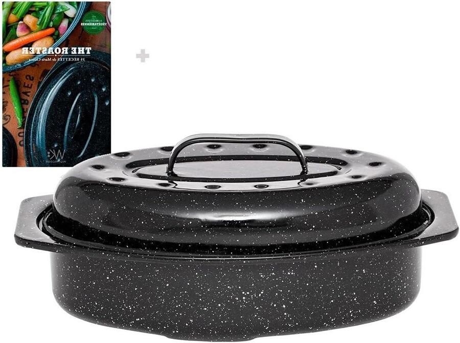 Roaster Braadpan Stoofpan Ovenschaal Oven Koken Geëmailleerd Staal 33 x 20 x 13 cm Zwart