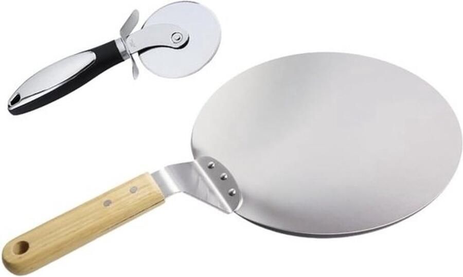 Robuuste pizzaschop met houten handvat en pizzasnijder 10 Inch