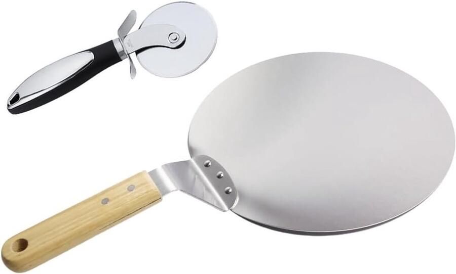 Robuuste Pizzaschop met Houten Handvat en Pizzasnijder Ideaal voor Pizza Deeg en Brood (10 Inch)