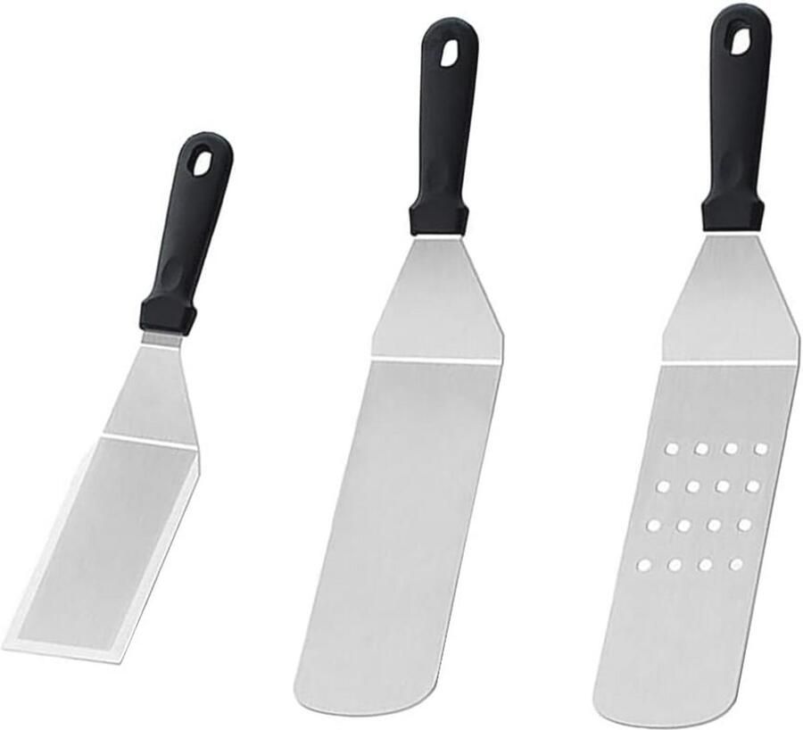 Robuuste roestvrijstalen bakspatel en grillspatel set voor hamburgers