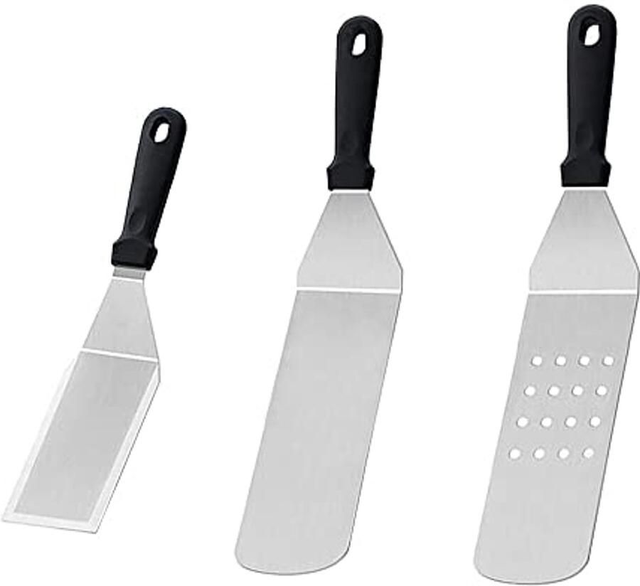 Robuuste roestvrijstalen bakspatel en grillspatel set voor hamburgers