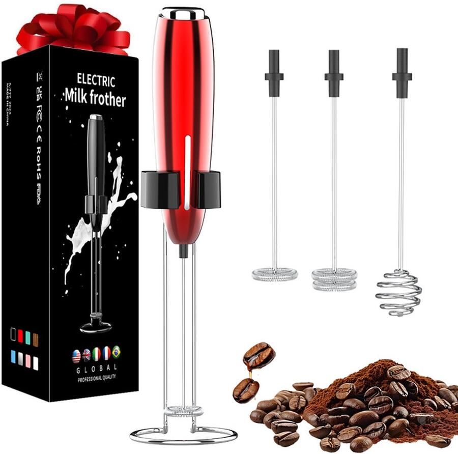 Rode elektrische melkopschuimer 3 opzetstukken en standaard draadloze mini mixer voor koffie eiwit en milkshakes zonder batterij