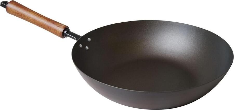 Roerbakpan Koolstofstaal Wokpan Aziatisch Koken Vooraf Ingebrand 30 cm Zwart