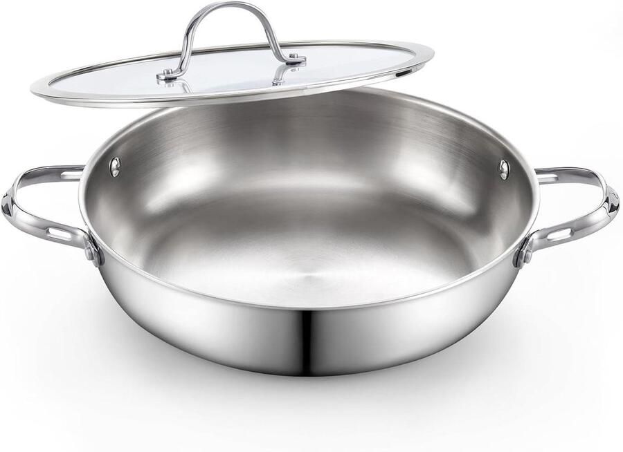 Roerbakpan met Deksel Wok Pan Snel Koken Tri-Ply Constructie 30 cm Zilver