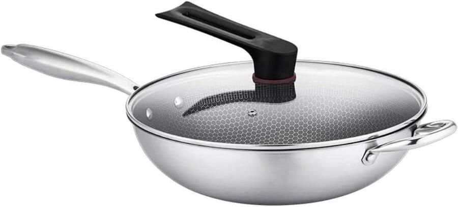 Roerbakpan met Deksel Wokpan Koekenpan Snel Koken Vlakke Bodem 32 cm Zwart