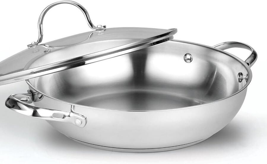Roerbakpan Roestvrij Staal Chef Koekenpan Dagelijks Koken Gelijkmatige Warmtegeleiding 30 cm Diameter Zilverkleurig