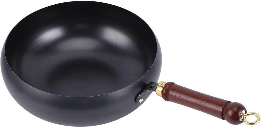 Roerbakpan Smeedijzer Wokpan Koekenpan Veelzijdig Koken Handgehamerd Ontwerp 28 cm Zwart