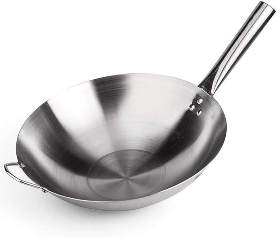 Roerbakpan Wok Sauteerpan Koekenpan Professioneel Koken Stalen Hulphandvat 40 cm Diameter Zilverkleurig