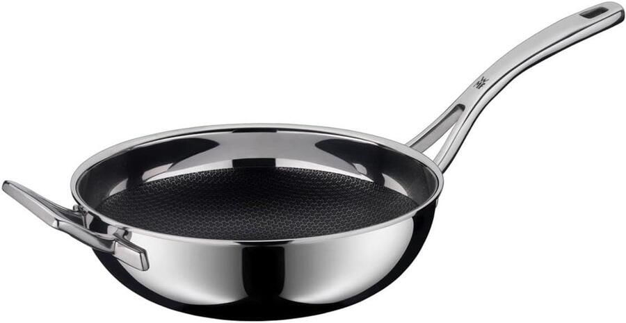 Roestvrijstalen Wok Koekenpan Aziatisch Koken Honingraatstructuur 28cm Zilver