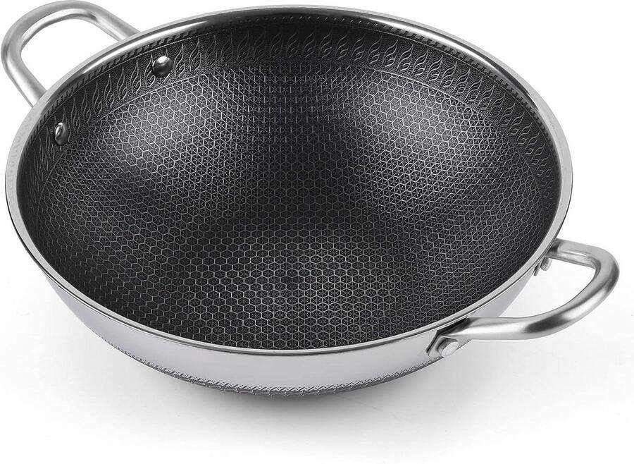 Roerbakpan Wokpan Koekenpan Kookgerei Gezond Koken Dubbele Honingraatcoating 125 inch Stainless Steel