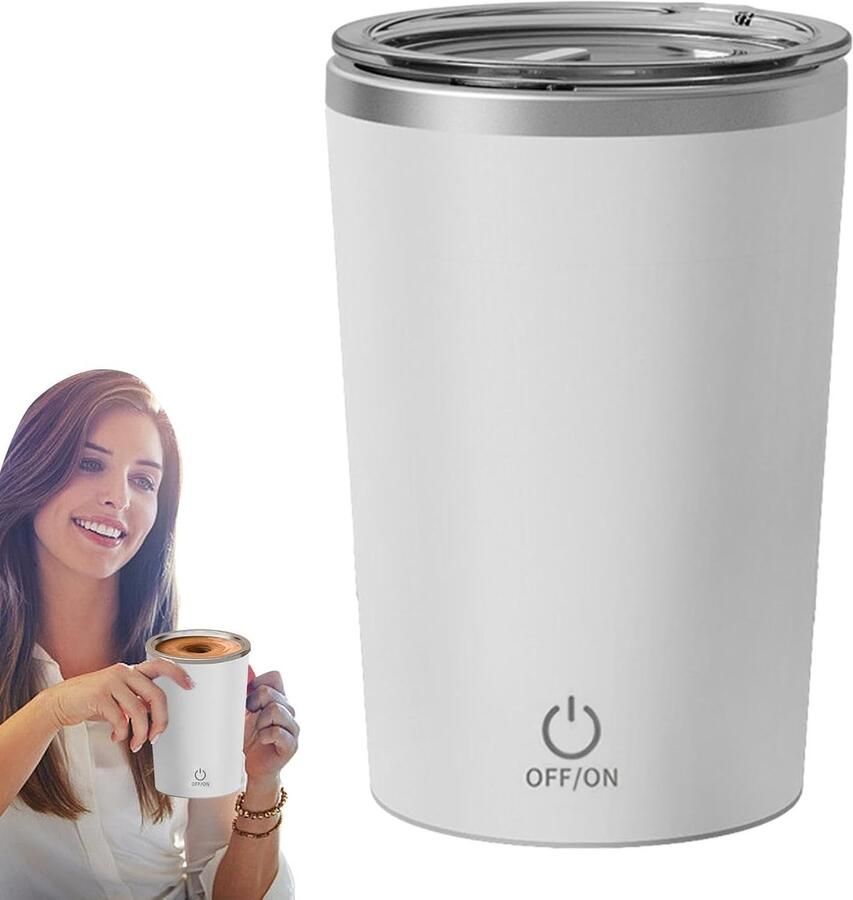 Roerbeker mixer 350 ml reismok met magnetische mixer en deksel roestvrijstalen mengbeker Automatische magnetische mengbeker voor mannen vrouwen tieners