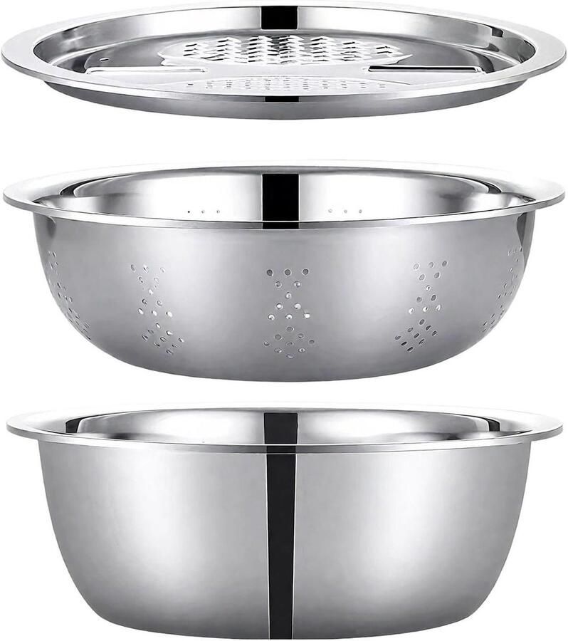 Roerkommen met rasp Mengkommen set Maaltijden bereiden Intelligent drainagesysteem 24.4 cm breed Meerkleurig