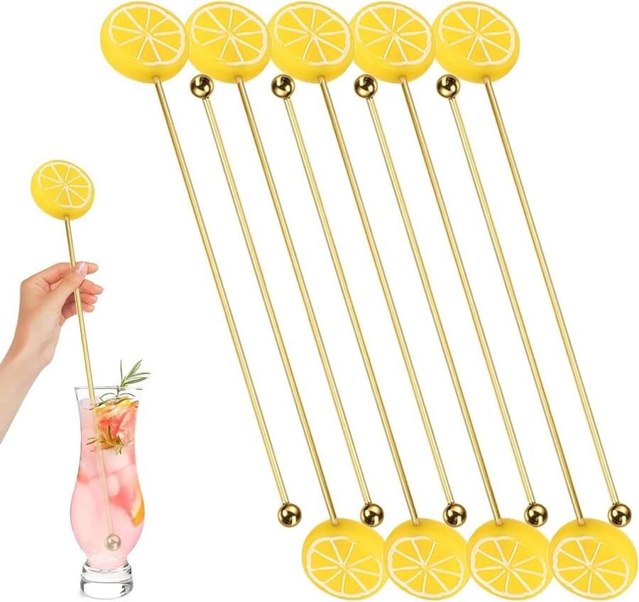 Roerstaafjes metaal Drankmixers cocktail Dranken mengen Stevig roestvrij staal 10 stuks Goud