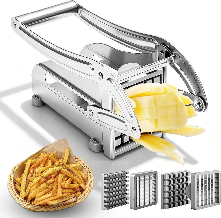 Roestvrij staal aardappelsnijder met 2 mesmaten 36 64 raster frietpers met antislip rubberen basis groentesnijder voor zelfgemaakte friet fruit en groenten keukenhulp