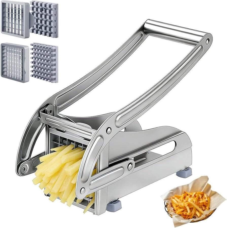 Roestvrij staal aardappelsnijder schijven met 2 mesmaten aardappelsnijder voor zelfgemaakte friet frietsnijder van roestvrij staal met antislip zuigtechnologie