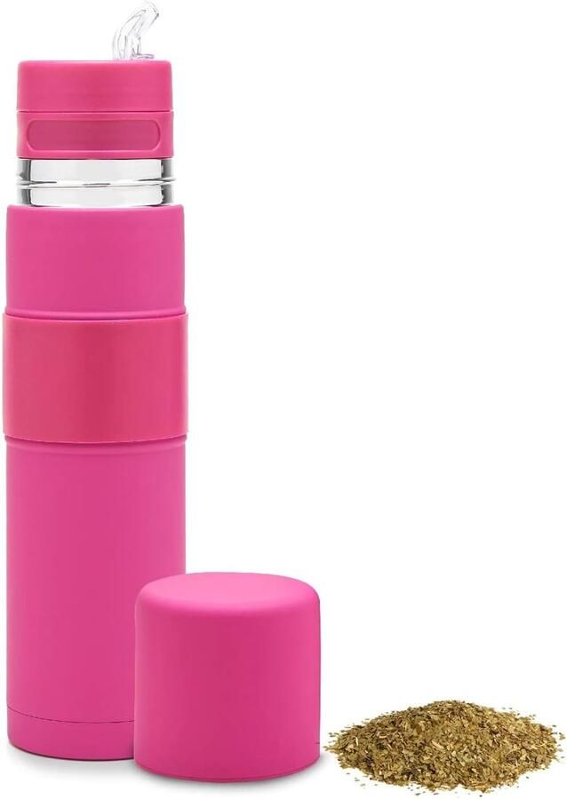 Roestvrij Staal Automate Thermo Mate Cup en Bombilla Alles in één U hoeft niet elke keer bij te vullen als u wilt drinken (Fuchsia)