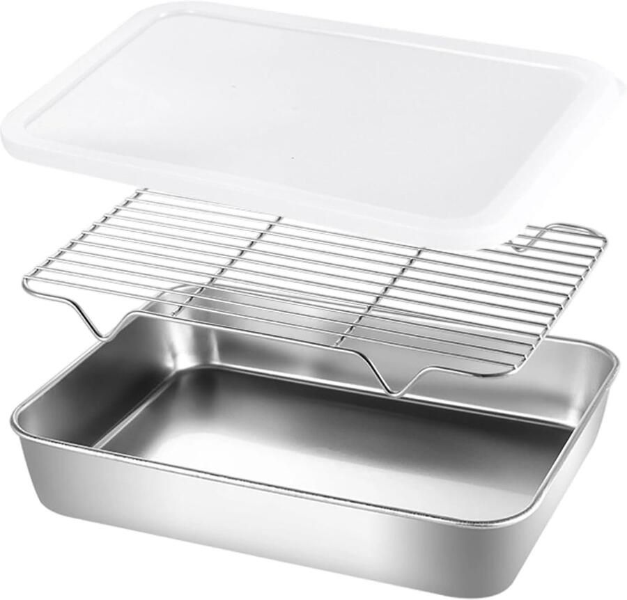 Roestvrij Staal Bakpan Oven Schaal Bakken En Braden Vaatwasserbestendig 23 x 17 x 5 cm Zilver
