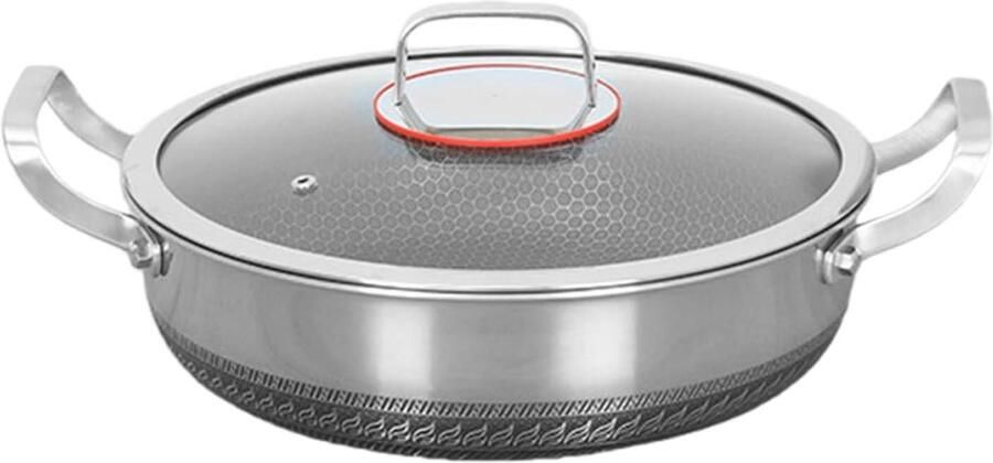 Braadpan Met Deksel Kookpan Keukengerei Dagelijks Koken Antiaanbaklaag RVS 30CM Zilver