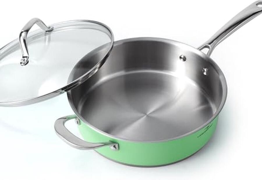 Roestvrij Staal Braadpan Kookpan met Deksel Gelijkmatig Koken Nikkelvrij & Coatingvrij 25 Liter Mint Groen